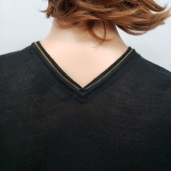 French Connection Top Sz M Half Zip Around V Neck Front Back Black Wool blend - Picture 7 of 12